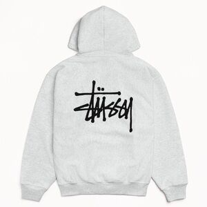 Stussy Light Gray Hoodie with Black Graphic